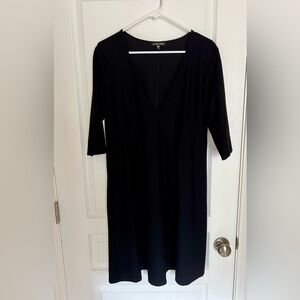 Eileen Fisher Black Deep V Neck Dress with Sleeves size Large